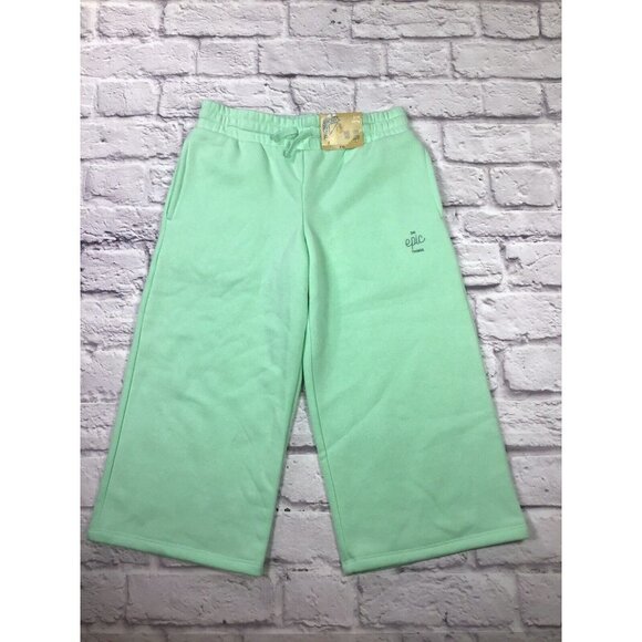 NEW ThereAbouts Girls Size Small 7/8 Wide Leg Green Sweat Pants - Picture 1 of 4